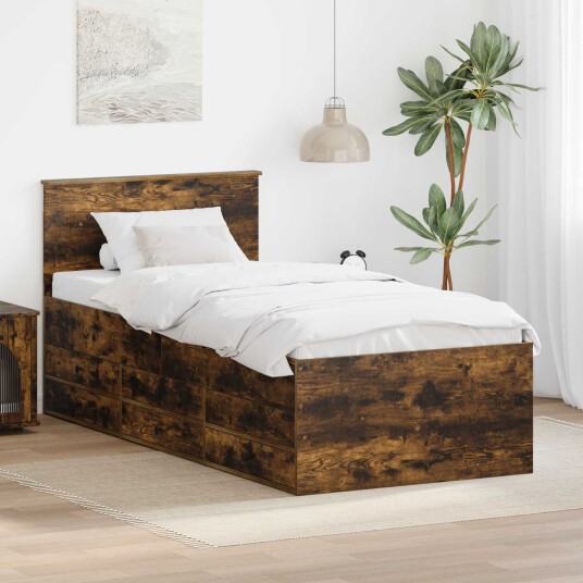 Seng med skuff Røyk Eik og Svart 90 x 190 cm Konstruert tre