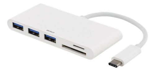Deltaco Usb 3.1 Gen 1 Hub, Usb-C Male To 3xusb Type A Female, Sd-Card Reader, Microsd-Card Reader, White Deltaco Usb 3.1 Gen 1 Hub, Usb-C Male To 3xusb Type A Female, Sd-Card Reader, Microsd-Card Reader, White