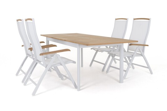 Selected Home Nice spisegruppe Hvit/hvit i teak 4 stoler & bord 152x210 cm