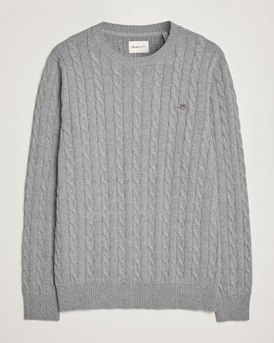 GANT Cotton Cable Crew Neck Pullover Grey Melange