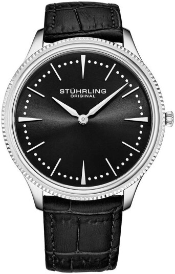 Stührling Original Herreklokke 3984.3 Symphony Sort/Lær Ø41 mm