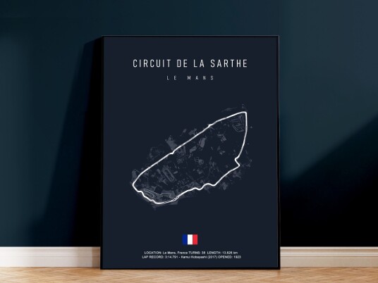 Plakat – Racingarv: Den ikoniske Circuit de la Sarthe på Le Mans Plakat – Racingarv: Den ikoniske Circuit de la Sarthe på Le Mans