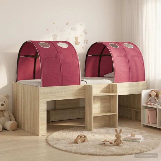 Seng med tunnel 4 pcs Sonoma eik og rød Konstruert tre Seng med tunnel 4 pcs Sonoma eik og rød Konstruert tre