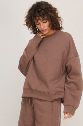 Hunkemöller Sweat med Rund Hals i Børstet Sweatstoff Brun