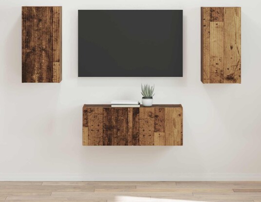  TV benksett Veggmontert 2 pcs Gammelt tre Konstruert tre