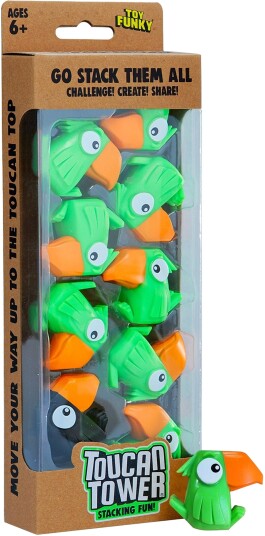 Funhouse Games Toucan Tower Barnespill med Stabelbare Tukaner, Grønn