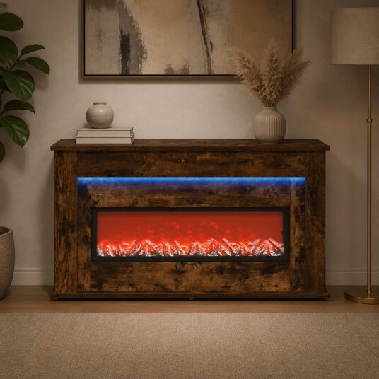 vidaXL Peis med LED-stripe Røkt Eik 130 x 20 x 69,5 cm Konstruert tre
