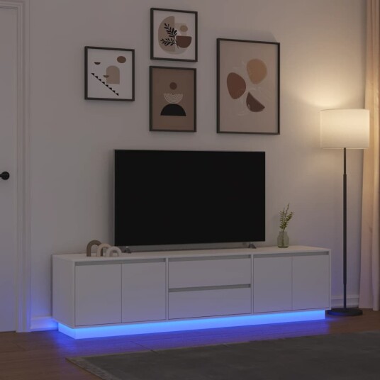 TV benk med LED lys hvit 160,5x41x50 cm TV benk med LED lys hvit 160,5x41x50 cm