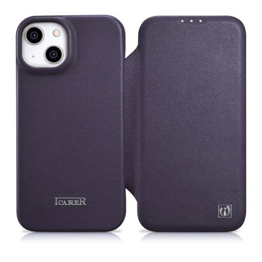 Icarer Ce Premium Lærveske Iphone 14 Plus Magnetic Flip Lærveske Magsafe Dark Purple (Wmi14220715-Dp)