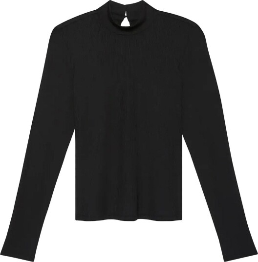 Calvin Klein Ls Modal Rib Mock Nk Top Black M