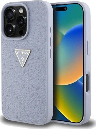 GUESS Hot Stamp 4G Pattern Triangle Metal Logo Case for iPhone 16 Pro Max - Purple