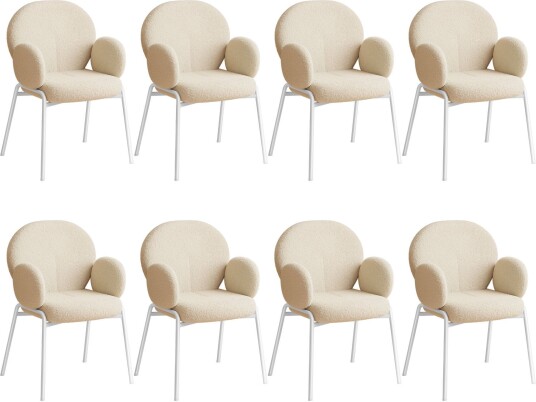 Tectake Stol Scandi Bouclé-stoff 8 stk - krem