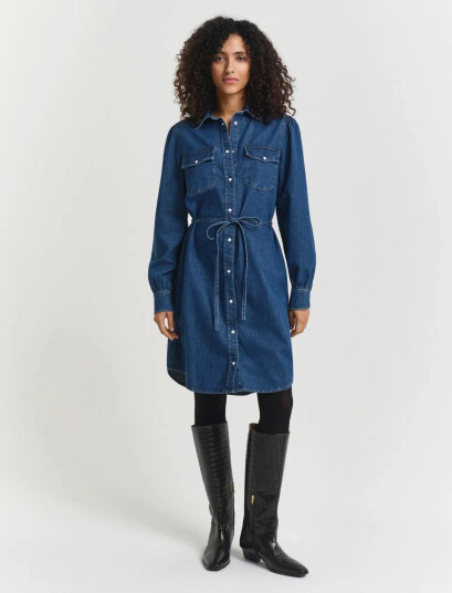 GANT Puff Sleeve Denim Dress - Blue - 38 GANT Puff Sleeve Denim Dress - Blue - 38