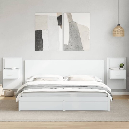 Vegghengte nattbord med LED-lys 2 stk hvit 848158