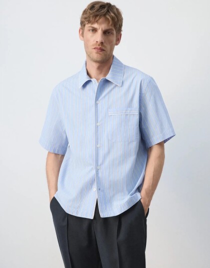 Mango 100% Cotton Striped Shirt Blue S Mango 100% Cotton Striped Shirt Blue S