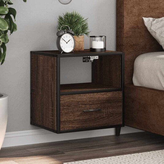 Veggmonterte nattbord 2 stk brun eik 40x31x39,5 cm 8721102838026