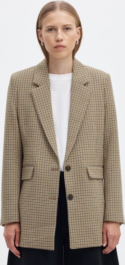 Selected Femme Rita Long Sleeve Relaxed Blazer Check Brun 36