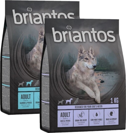 Briantos tørrfôr Prøvepakke kornfri And & Poteter + Laks & Poteter 2 x 1 kg