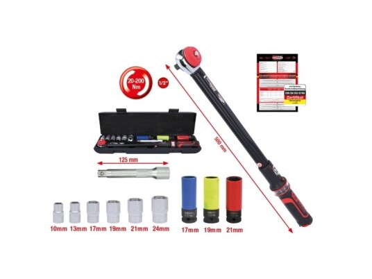 Ks Tools 11-delt Dreiemomentnøkkel- og Pipenøkkelsett 20-200Nm Ks Tools 11-delt Dreiemomentnøkkel- og Pipenøkkelsett 20-200Nm
