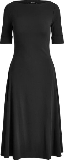 Lauren Ralph Lauren Rib Knit Stretch Cotton Midi Dress BLACK 3XL