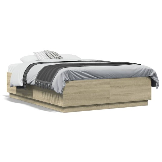  Sengeramme med LED-lys sonoma eik 135x190 cm konstruert tre 8721012273832