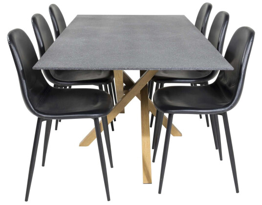 Venture Design Piazza & Polar spisegruppe Grå/svart 6 st stoler & bord 180 x 90 cm