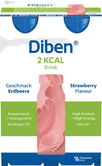 Diben 2 KCAL Drink næringsdrikk jordbær 4x200 ml Diben 2 KCAL Drink næringsdrikk jordbær 4x200 ml