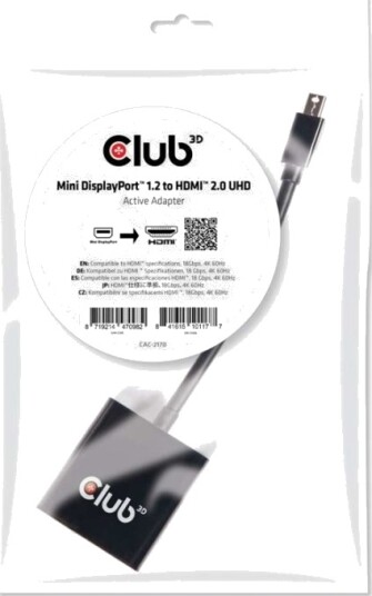 CLUB3D Mini DisplayPort 1.2 til HDMI 2.0 UHD aktiv adapter