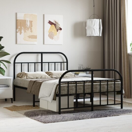 vidaXL Sengeramme i metall med hode- og fotgavl svart 120x190 cm