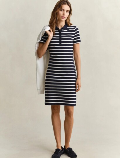 Gant Slim Striped Ss Pique Polo Dress Navy L