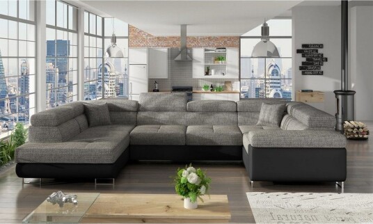 Seksjon Eltap Letto 340x202x90 cm Berlin 01 Soft 11 Grå Svart Venstre