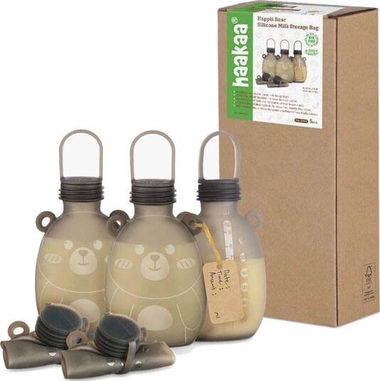 Haakaa Happii Bear Silikone Milk Storage Bag 260 ml Grey 5Pc Grey One Size
