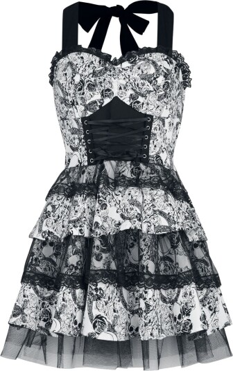 H&R London Rockabilly Kort kjole Dark Rebel Swing Kjole XS til XXL Damer svart hvit