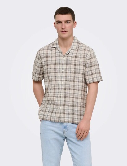 ONLY & SONS Onscaiden Life Check Linen Blend Ss Brown L