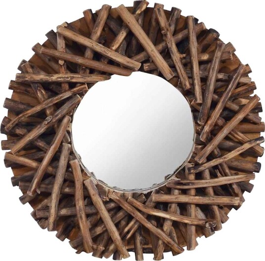 vidaXL Veggspeil 40 cm teak rund