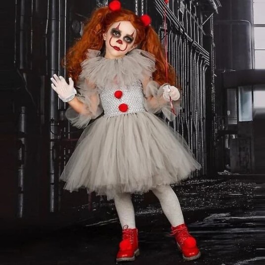 Halloween Pennywise Klovnekostyme til Jente 8-9 år