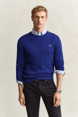 Gant Classic Cable Knit Sweater   Blue   XL