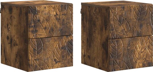  Vegghengt Nattbord 2 pcs Røkt Eik 34,5 x 33 x 40 cm