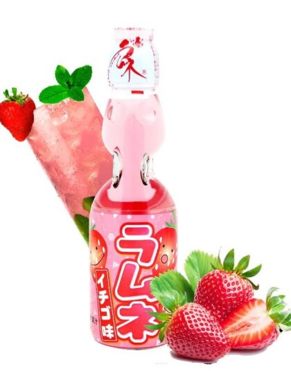 Hata Ramune Strawberry Brus med Jordbærsmak 200 ml Japan Import Hata Ramune Strawberry Brus med Jordbærsmak 200 ml Japan Import