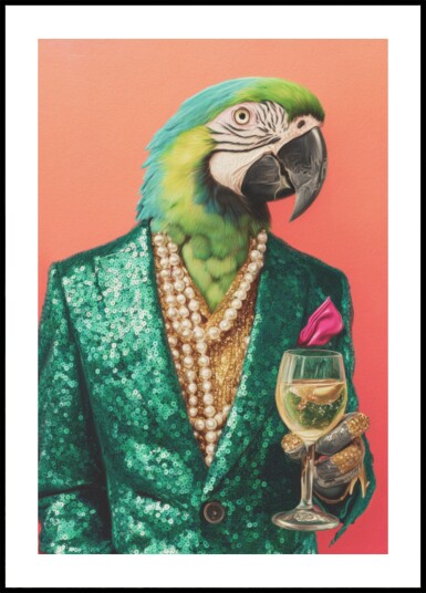 Dapper Parrot with Wine Plakat / 40x50 Dapper Parrot with Wine Plakat / 40x50