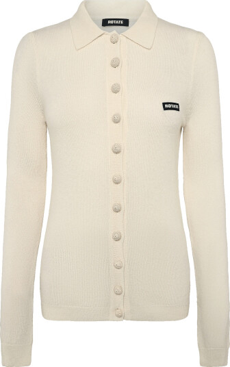 ROTATE Knitted Polo Top Cream M