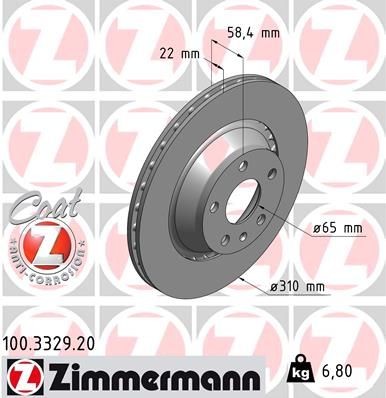 Bremseskive ZIMMERMANN 100.3329.20 Bremseskive ZIMMERMANN 100.3329.20