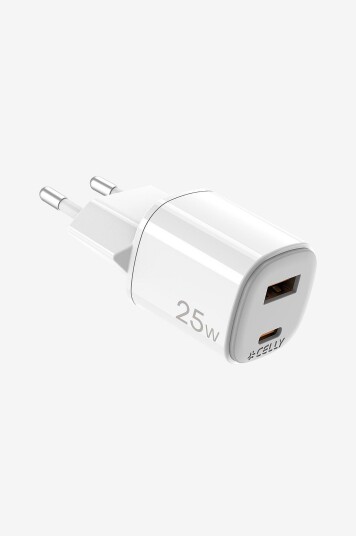 Celly GaN USB-lader 25W med 1x USB-A og 1x USB-C for hurtiglading