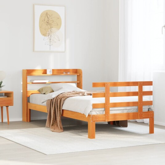 Sengeramme med hodegavl voksbrun 90x200 cm heltre furu 3306868