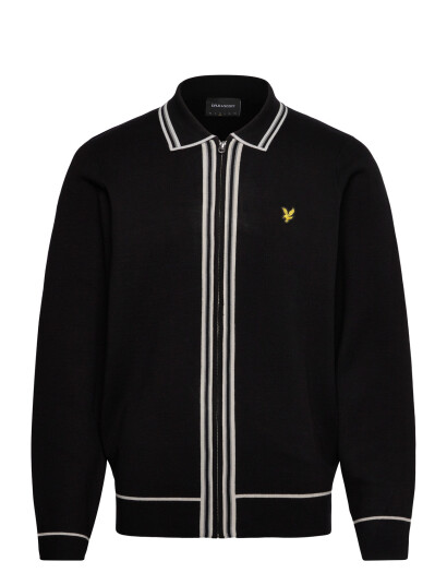 Lyle & Scott Tipped Knitted Zip Through Jacket   Black   S
