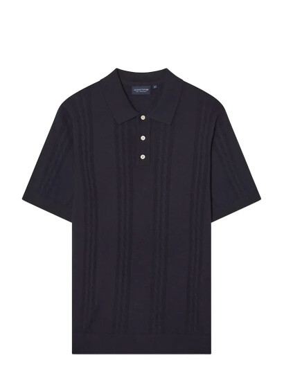 Lexington Clothing Short Sleeve Cable Knitted Polo Sweater - Navy - L