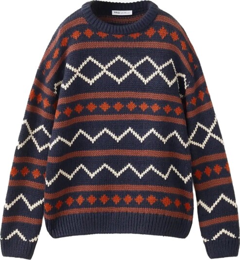 Mango Knitted Sweater With Trim - NAVY - 140