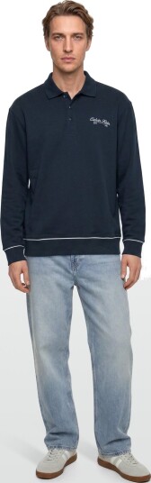 Calvin Klein Jeans Ls 350Gsm Terry Piped Polo Sweat Navy XXL