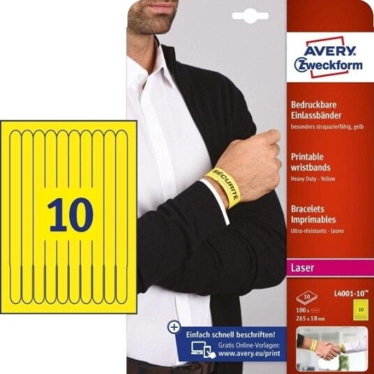 Navnearmbånd Avery, 26,5 X 1,8 Cm, Gult, Pakke Med 100 Armbånd