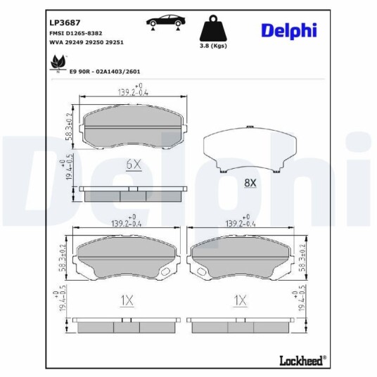 Bremseklosser DELPHI LP3687 Bremseklosser DELPHI LP3687